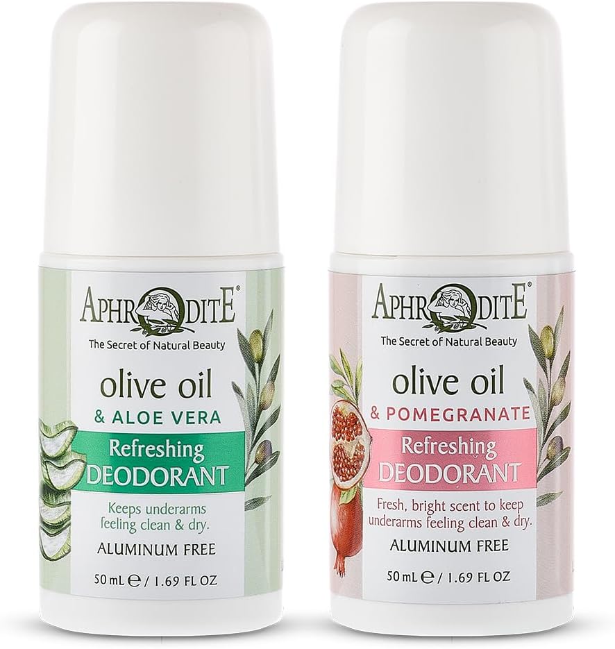 Aphrodite Roll-On Deodorant Bundle - Aluminum Free Deodorant Set. Includes Fresh Aloe & Herbal Sage Naturally Scented Deodorants. Natural Odor Protection Formula Infused With Organic Olive Oil