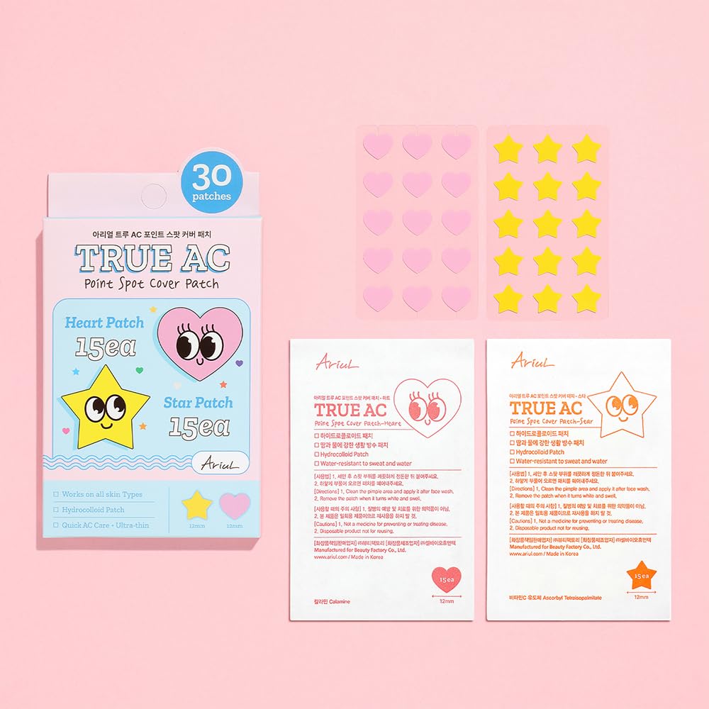 Ariul True Ac Spot Cover Duo Set – Before & After Blemish Care, Hydrocolloid Patch With Salicylic Acid, Niacinamide, Tea Tree Oil & Cica, Ultra-Thin, Korean Skin Care (Pink - Heart & Star) : Beauty & Personal Care