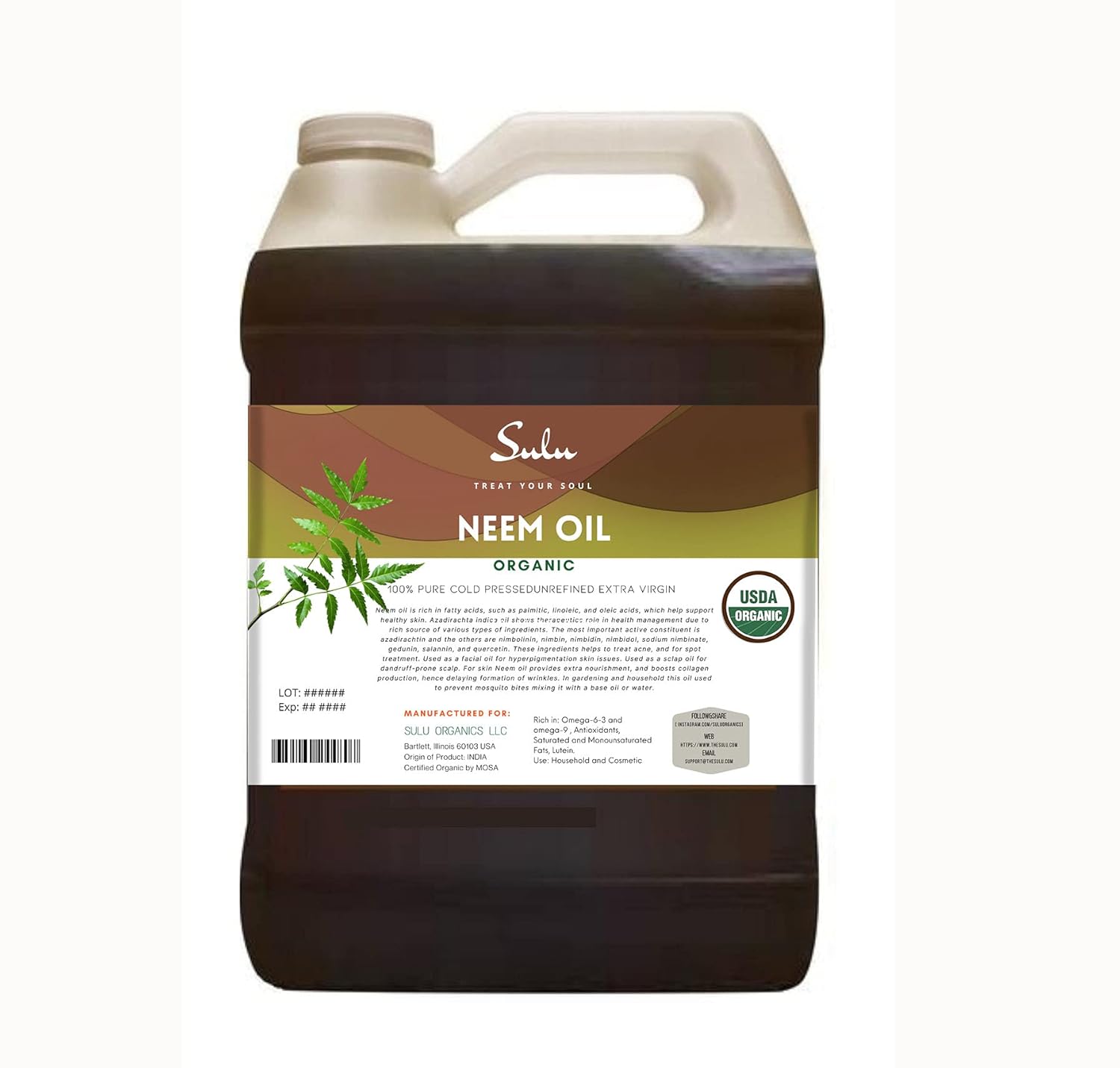 100% Pure Unrefined Virgin Cold Pressed Neem Oil 1 Gallon (128 Fl.Oz)