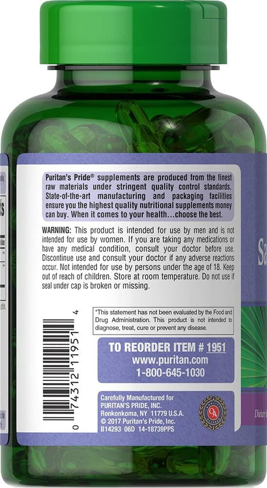 Puritan'S Pride Saw Palmetto Extract, Supports Urinary Function And Promotes Prostate Heatlh,Softget 180 Count