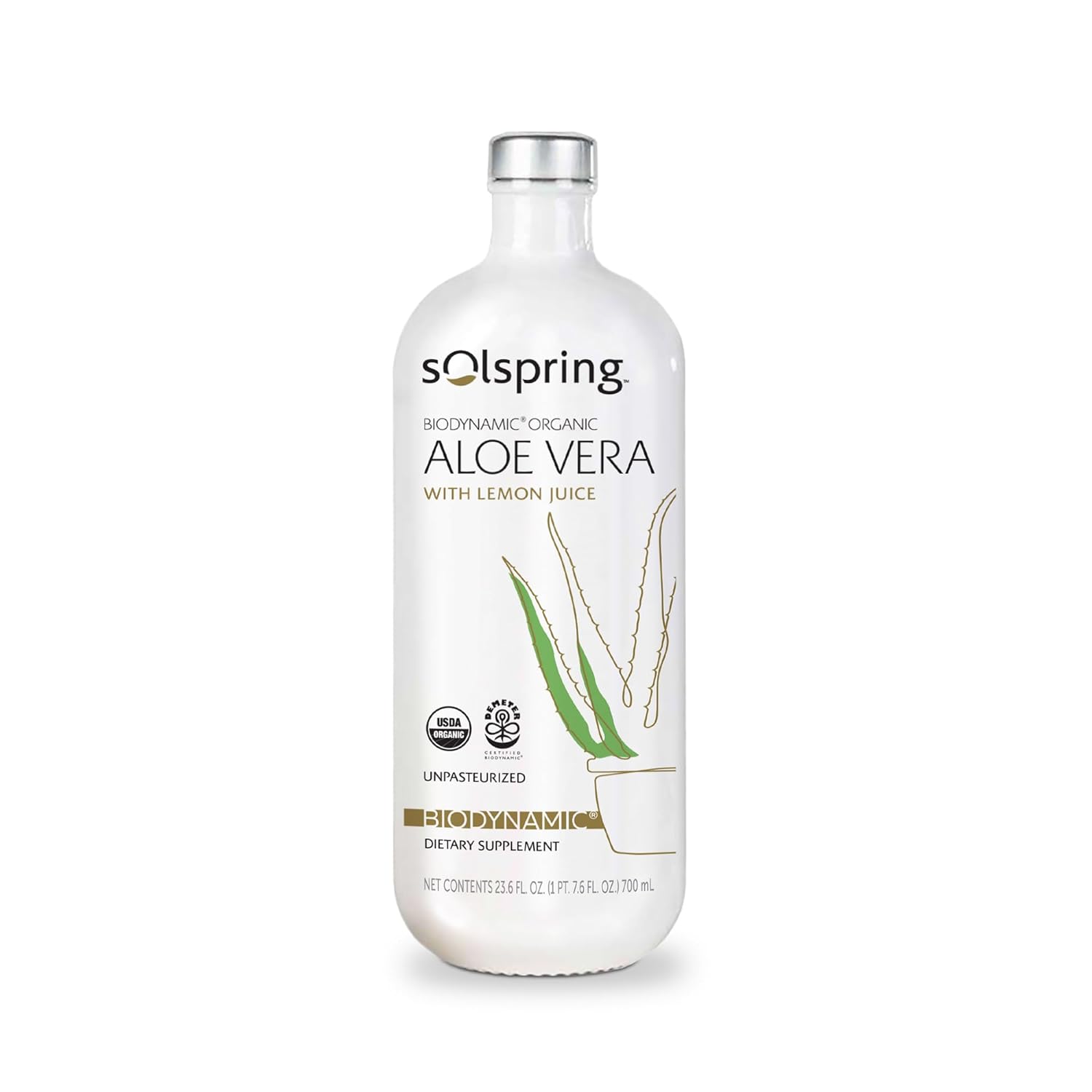 Solspring Aloe Vera Juice, Biodynamic Organic, 23.60 Fl. Oz., USDA Organic, Regenerative, Non-GMO, Gluten Free, Soy Free, Dr. Mercola