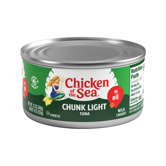 Chicken of the Sea Chunk Light Tuna in Oil, Wild Caught Tuna, 12-Ounce Cans (Pack of 12)