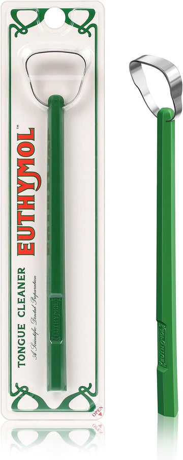 Euthymol Tongue Cleaner – Stainless Steel, 14° Neck Angle For Enhanced Tongue Cleaning, Minimizes Gag Reflex, Helps Reduce Bad Breath, 12-Hour Fresh Breath, Easy To Use – 1 Pack