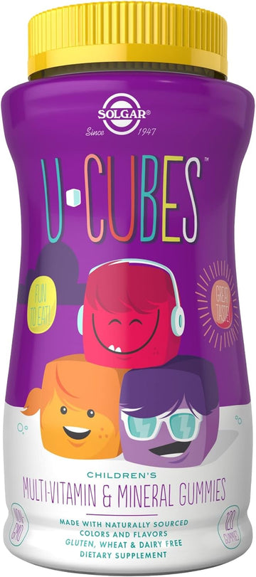 Solgar U-Cubes Children's Multi-Vitamin & Minerals, 120 Gummies - 3 Great-Tasting Flavors, Grape, Orange & Cherry - Ages 2 & Up - Non GMO, Gluten Free, Dairy Free - 60 Servings