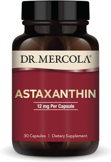 Dr. Mercola Astaxanthin, 30 Servings (30 Capsules), Dietary Supplement, 12 mg Per Capsule, Provides Antioxidant Power for Overall Health, Non-GMO