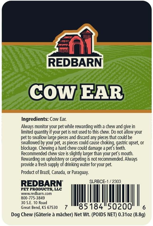 Redbarn All-Natural Cow Ears Chews for Dogs - Single Ingredient Rawhide Alternative Supports Joint and Dental Health - Grain Free Treat Made Without Chemicals - Case of 100 Ears : Pet Supplies