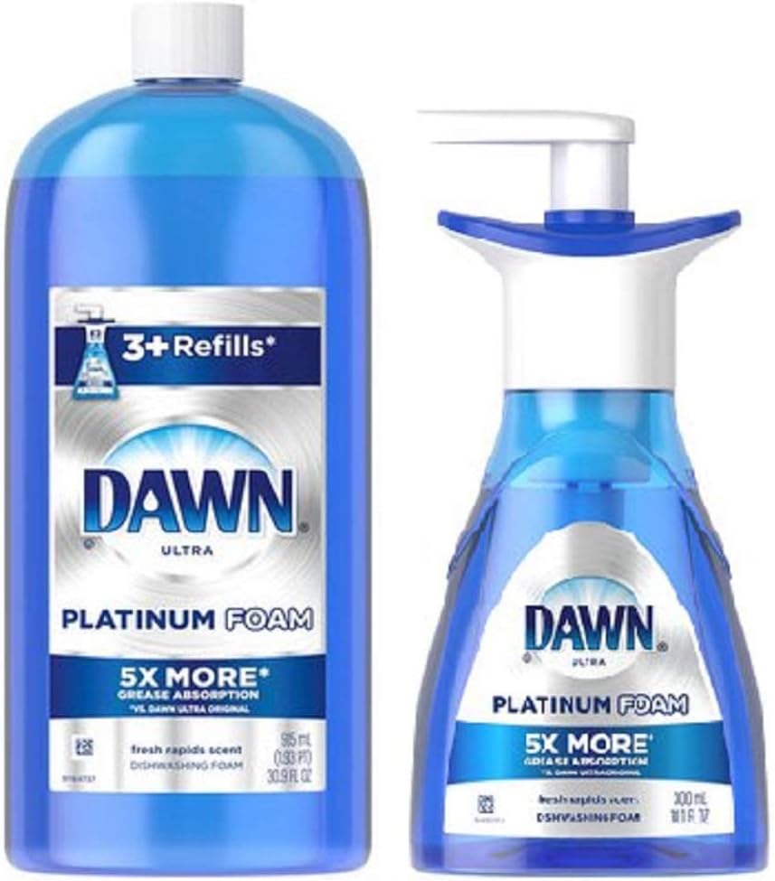 Dawn Platinum Erasing Dish Foam, Dishwashing Soap Pump And Refill Fresh Rapids Scent Kit