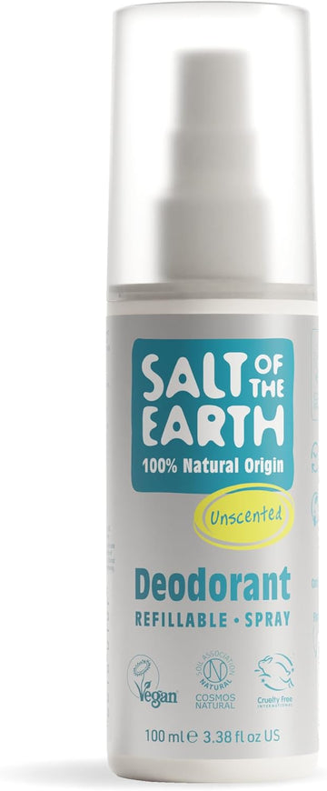 Salt Of The Earth – Natural Foot Deodorant Spray – 100% Natural Origin Ingredients - Prevent Unwanted Foot/Shoe Odour - Vegan, Refillable Long Lasting Protection - 100Ml (Peppermint & Tea Tree)