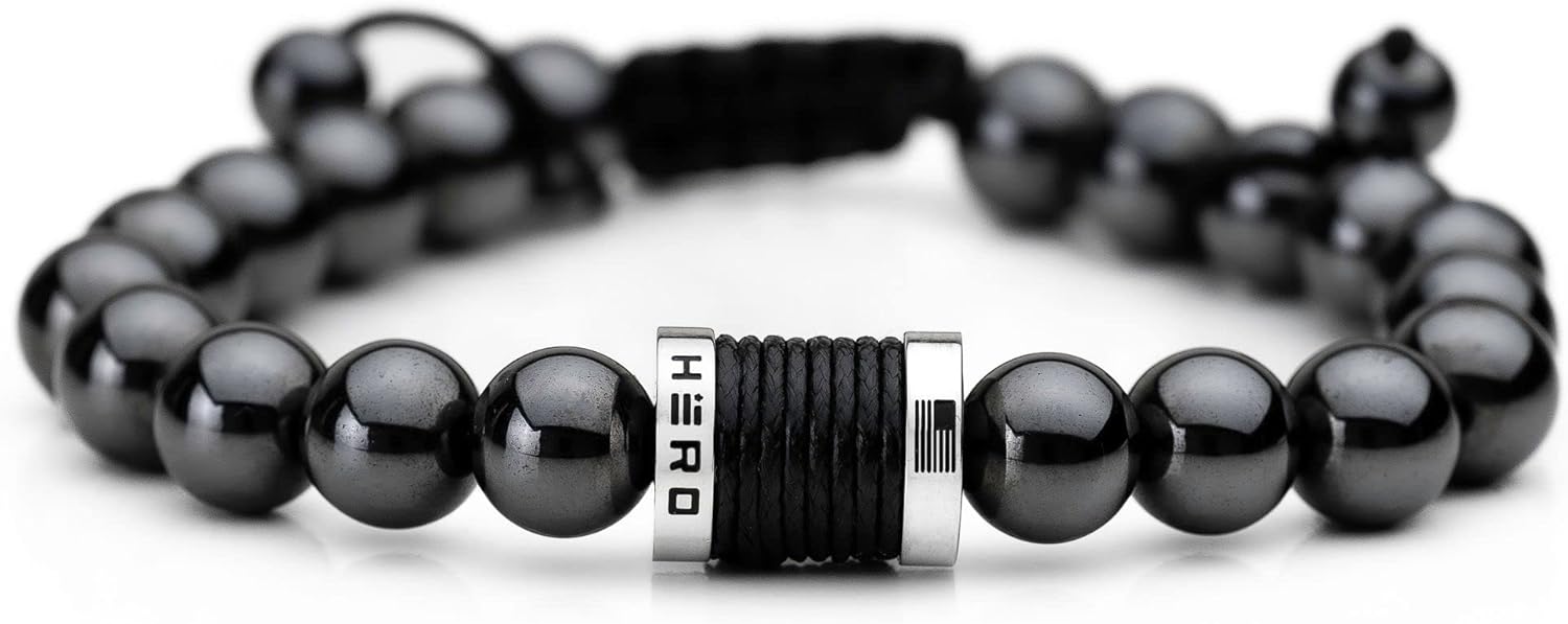 Iheartdogs Hero Company Magnetic Hematite Titanium Beads Bracelet - Magnetic Therapy Bracelet For Men And Women