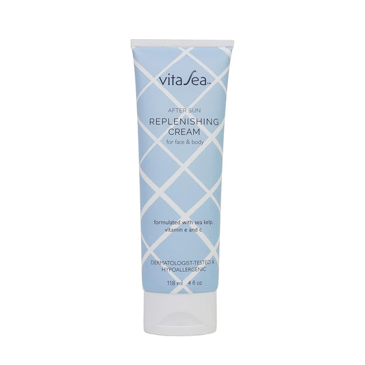 Vitasea After Sun Replenishing Cream For Face And Body, Refresh, Hydrate & Soothe Sun Exposed Skin, Fast-Absorbing Vegan After Sun Care, Formulated With Sea Kelp, Vitamin E & C, 4 Fl Oz