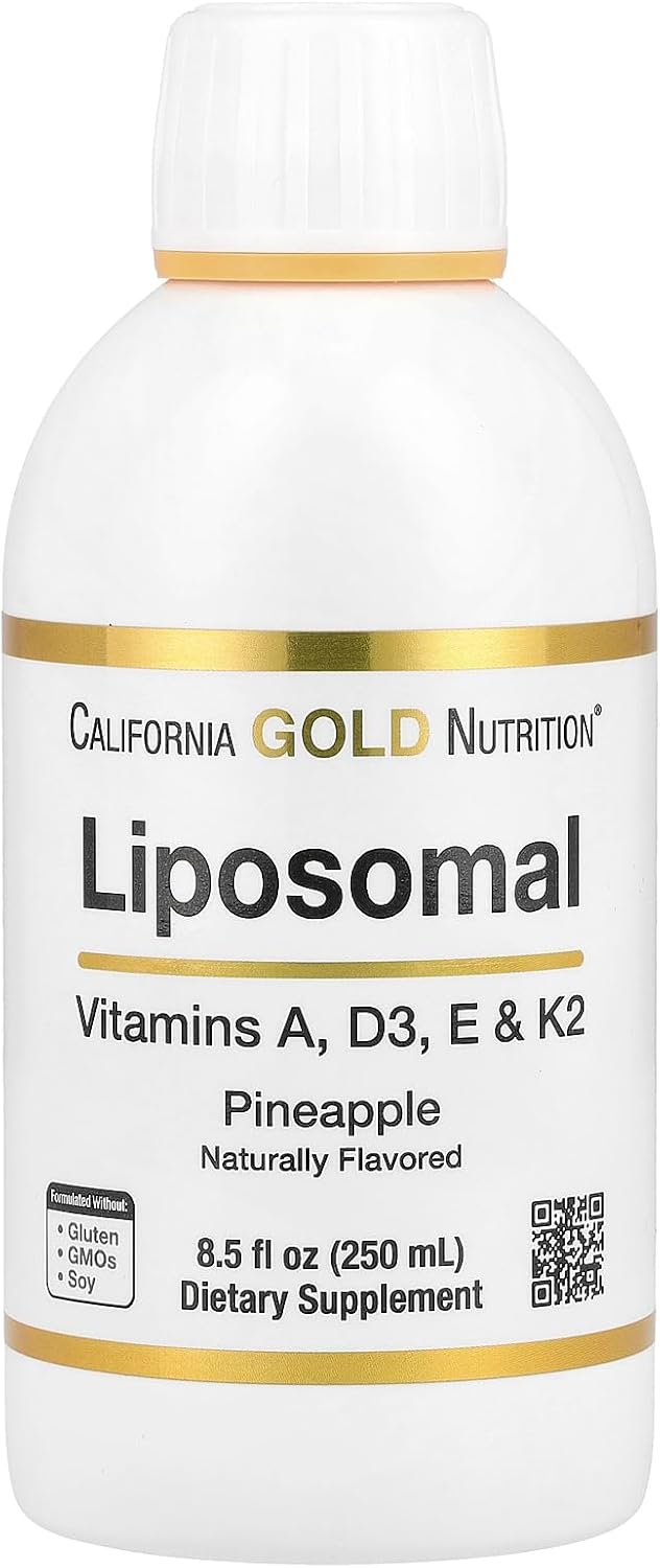California Gold Nutrition Liposomal Vitamin A, D3, E & K2, Pineapple, 8.5 Fl Oz (250 Ml)