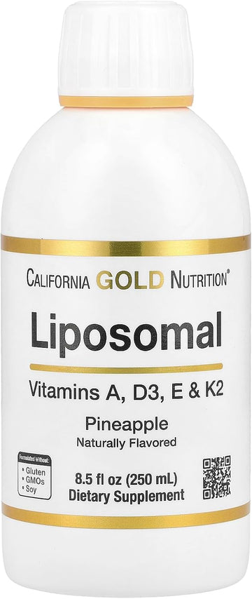 California Gold Nutrition Liposomal Vitamin A, D3, E & K2, Pineapple, 8.5 Fl Oz (250 Ml)