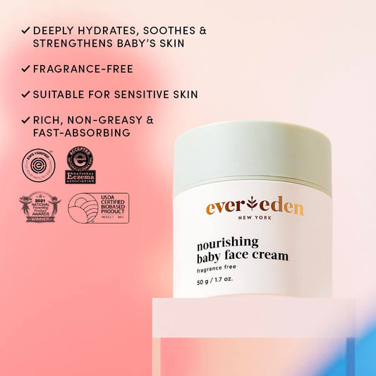 Evereden Nourishing Baby Face Cream 1.7 oz. | Non-Toxic and Fragrance-Free Baby Face Lotion | Rich, Non-Greasy Baby Moisturizing Cream | Baby Face Moisturizer with Plant-Based and Natural Ingredients