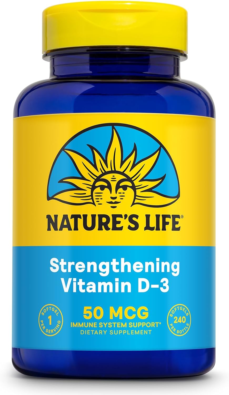 Nature's Life Strengthening Vitamin D3 2000 IU (50 mcg) - Vitamin D - Bone Health and Immune Support Supplement - Easy-to-Swallow Softgels - 60-Day Guarantee, Lab Verified - 240 Servings, 240ct