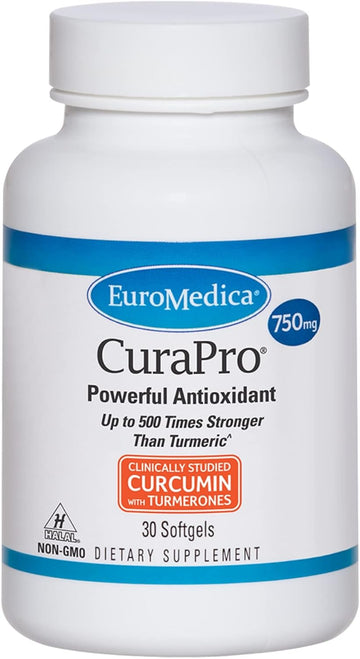 Euromedica CuraPro 750mg - 30 Softgels - High Potency Turmeric Curcumin Supplement - Clinically-Studied Liver, Brain & Immune Support - 30 Servings