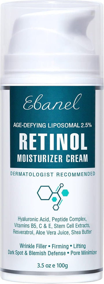 Ebanel 2.5% Retinol Cream Face Moisturizer with Peptides, Vitamin C, Hyaluronic Acid, Anti Aging Wrinkle Night Cream, Skin Brightening Firming Cream for Face, Neck and Hand, Even Out Skin Tone