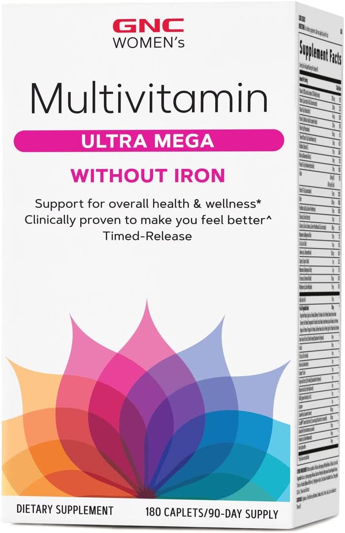 Gnc Women'S Multivitamin Ultra Mega Without Iron | Daily Vitamin Supplement | Supports Immune, Brain, Hair, Skin & Nails | Antioxidant Blend | 180 Caplets