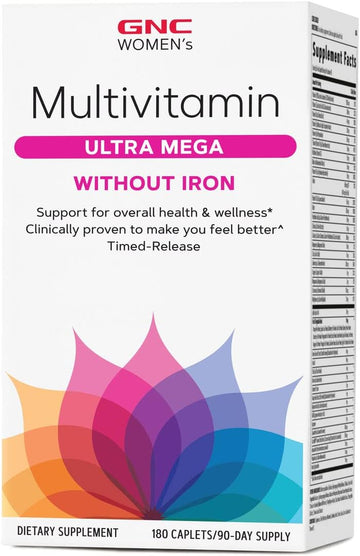 Gnc Women'S Multivitamin Ultra Mega Without Iron | Daily Vitamin Supplement | Supports Immune, Brain, Hair, Skin & Nails | Antioxidant Blend | 180 Caplets