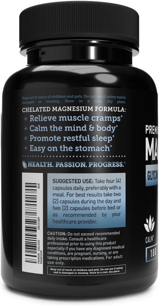 Premium Chelated Magnesium Glycinate, Malate, Citrate (400mg | 180 Capsules) Triple Blend Magnesium Complex w. Magnesium Malate Magnesium Glycinate and Magnesium Citrate : Health & Household