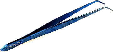 O'Creme Curved Tweezers 6.25 Inch Fine-Point Stainless Steel, Blue