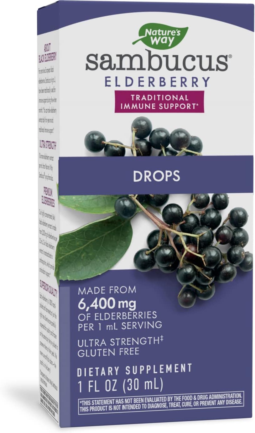 Nature'S Way Sambucus Elderberry Drops With Ultra Strength Elderberry, Immune Support*, Made From 6400Mg Of Elderberries Per 1 Ml, 1 Fl. Oz