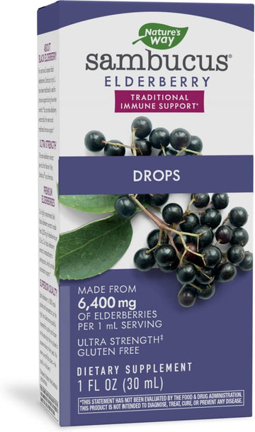 Nature'S Way Sambucus Elderberry Drops With Ultra Strength Elderberry, Immune Support*, Made From 6400Mg Of Elderberries Per 1 Ml, 1 Fl. Oz