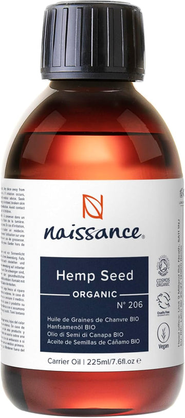 Naissance Organic Hemp Seed Oil (no. 206) 225ml - Certified Organic, Vegan, Unrefined - Rich in Omega 3, 6 and 9