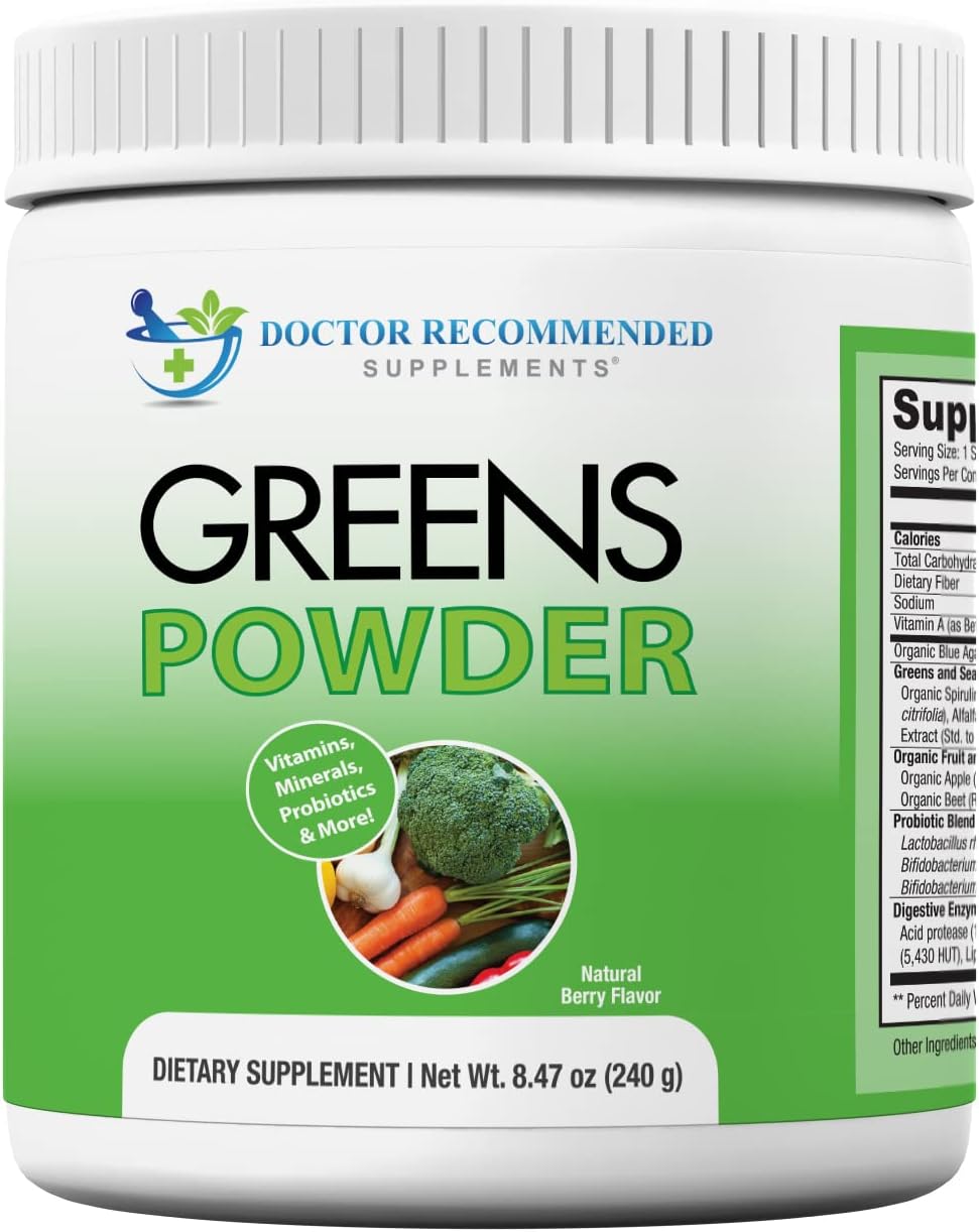 Doctor Recommended Greens Powder  Whole Food Nutritional Supplement  Probiotics And Digestive Enzymes  Berry Taste  Gluten-Free, Non-Gmo, Dairy-Free, Caffeine-Free, No Artificial Sweeteners