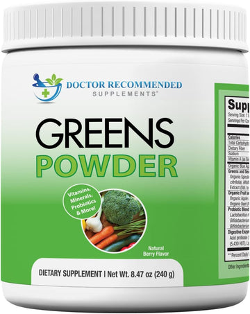 Doctor Recommended Greens Powder  Whole Food Nutritional Supplement  Probiotics And Digestive Enzymes  Berry Taste  Gluten-Free, Non-Gmo, Dairy-Free, Caffeine-Free, No Artificial Sweeteners