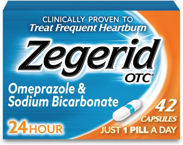 Zegerid Otc, Omeprazole Plus Sodium Bicarbonate, 24 Hour, Proton Pump Inhibitor (Ppi), Heartburn Medicine, Acid Reducer, Two 42Ct Cartons