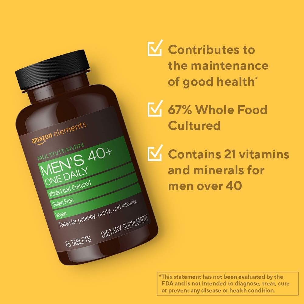 Amazon Elements Men‚ 40+ One Daily Multivitamin, 67% Whole Food Cultured, Vegan, 65 Tablets, 2 month supply (Packaging may vary) : Health & Household