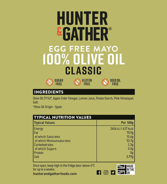 Product Image Hunter & Gather 100% Olive Oil Egg Free Classic Mayo 250G - Seed Oil Free, Keto & Vegan Friendly - No Added Sugar, Gluten & Soy Free