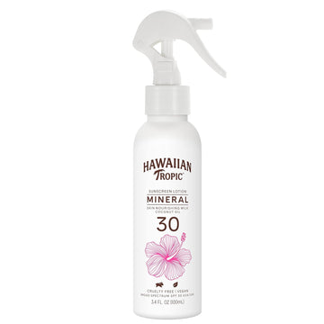 Hawaiian Tropic Mineral Skin Nourishing Milk Sunscreen Spray Lotion Spf 30, 3.4Oz | Sun Milk, Zinc Oxide Sunscreen, Mineral Sunblock, Oxybenzone Free Sunscreen, Travel Size Sunscreen, 3.4Oz