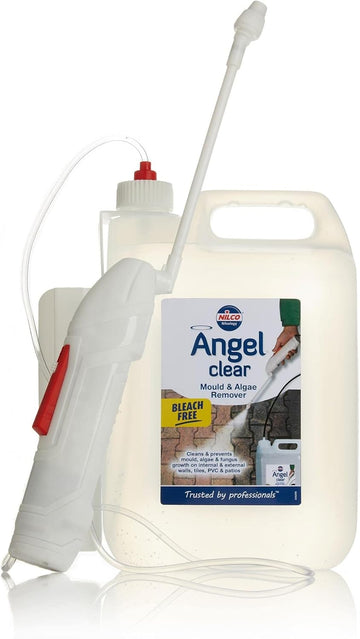 Nilco Angel 5L Clear With Battery Operated Sprayer Mould, Algae, Fungus, Black Spot Remover Bleach Free Controls Re-Growth For Up To 3 Years Internal External Walls, Tiles, Pvc, Patio|Nil052