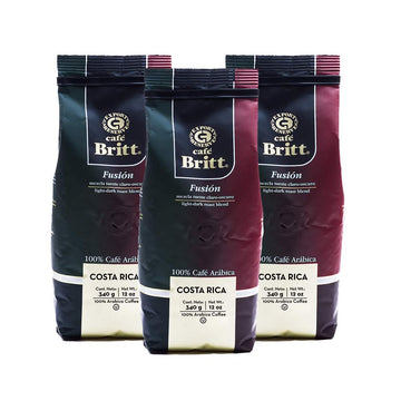 Café Britt® - Costa Rican Fusion Coffee (12 Oz.) (3-Pack) - Whole Bean, Arabica Coffee, Kosher, Gluten Free, 100% Gourmet & Medium Dark Roast