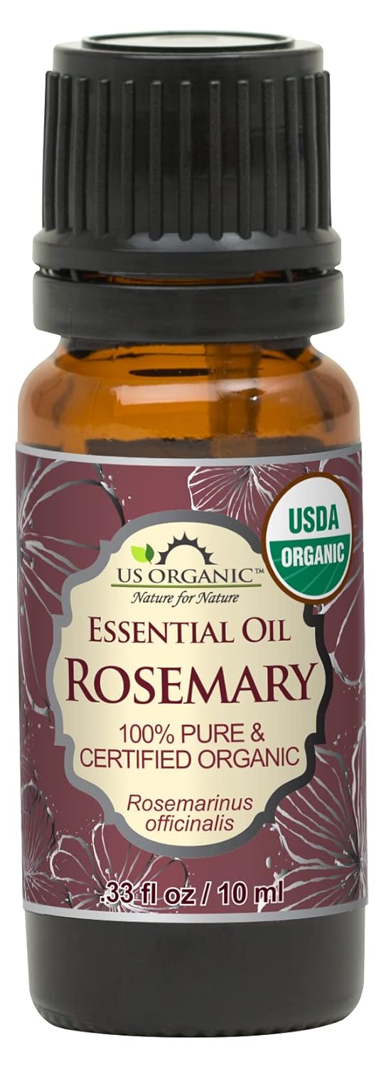 US Organic 100% Pure Rosemary Essential Oil, USDA Certified Organic 100% Pure, Steam Distilled, for Hair Growth, Scalp, Face, Skin, and Aromatherapy (Size Variations Available) (10 ml)