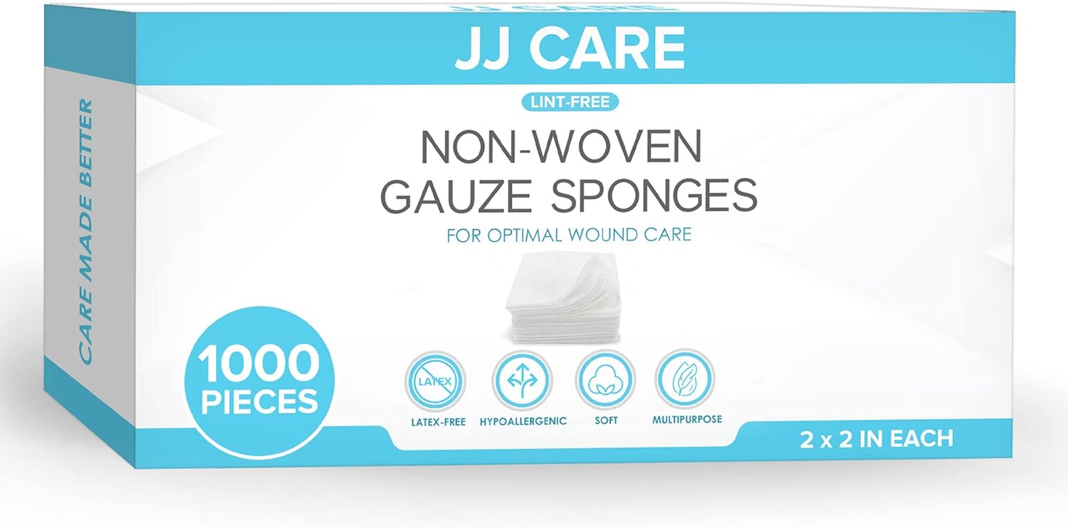 Jj Care Non Woven Gauze [1000 Count], 2X2 Non Woven Gauze Pads For First Aid, 4-Ply Dental Gauze, Lint-Free Esthetic Wipes, Gauze Sponges For Wound Care