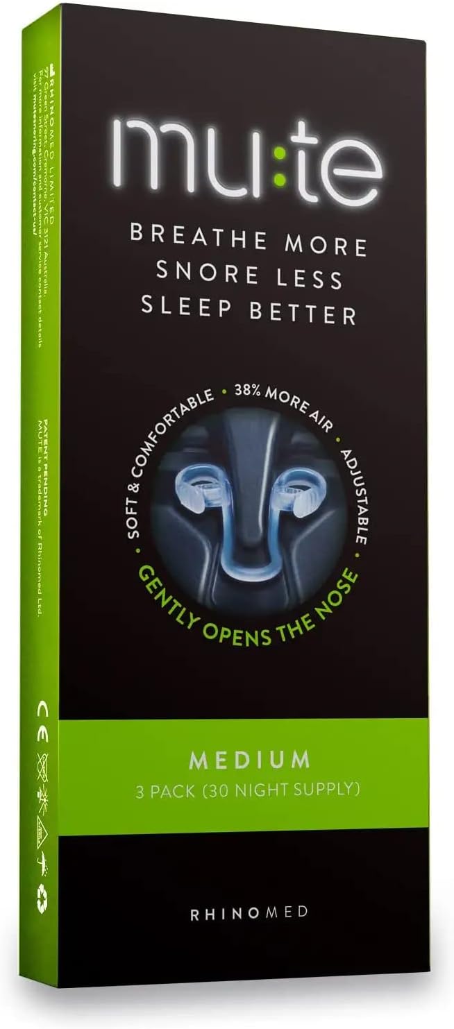 Mute Nasal Dilator for Snore Reduction - Anti-Snoring Aid Solution - Improve Airflow - Comfortable Nose Vents, Breathing Aids for Better Sleep - (Size Medium, 3-Pk)