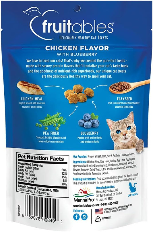 Fruitables Crunchy Low Calorie Treats Packed With Protein For Cats Healthy Free Of Wheat, Corn And Soy – Made With Real Chicken With Blueberry – 2.5 Ounces