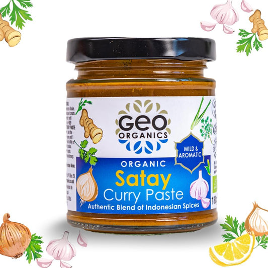 Geo Organics Satay Curry Paste 180G (Pack Of 1) Serves 4 | Organic Indonesian Paste | Vegan & Authentic Indonesian Flavor | Medium Spice | No Artificial Additives | Ready-To-Use Paste