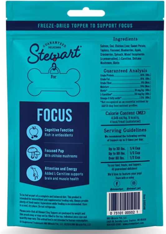 Stewart Freeze Dried Dog Food Topper, Focus, Salmon And Vegetable Recipe, 4 Ounce Pouch, Shiitake Mushrooms And Antioxidants For Cognitive Function