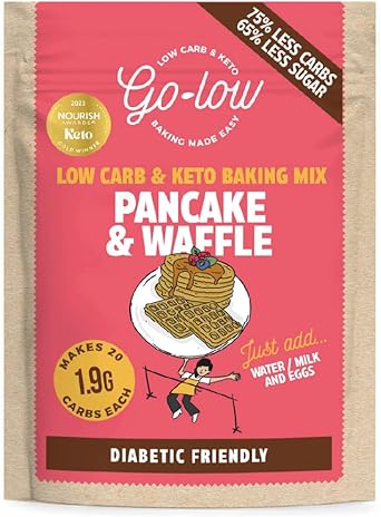 Go-Low Keto Pancake & Waffle Mix 1.9G Carbs, Sugar-Free, Low-Carb & Diabetic-Friendly, Almond Flour, Gluten Free, Vegan & Paleo. No Additives, Wholefood Ingredients. Easy, Fluffy Pancakes & Waffles