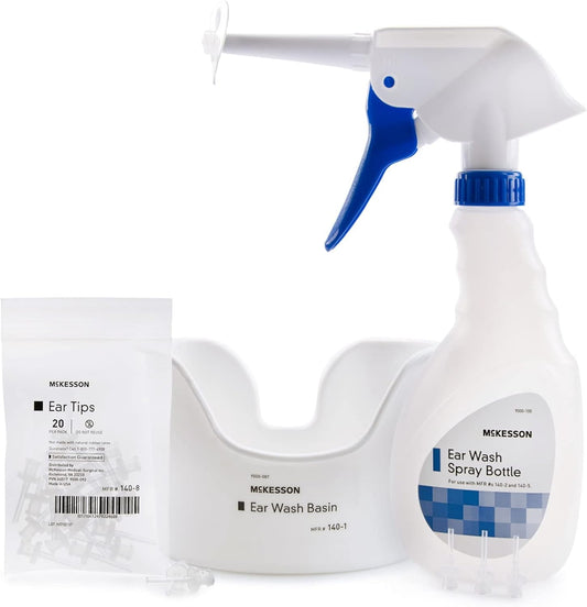 McKesson Ear Wash System Kit - Includes Spray Bottle, Rigid Tube, Ear Wash Basin, and Ear Tips - Blue and White, 16 oz Bottle, 1 Count, 1 Pack