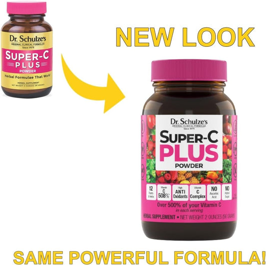 Dr. Schulze'S | Super-C Plus Powder | Vitamin C Complex | Clinical Herbal Formula | Dietary Supplement | Immune Support | May Increase Collagen Formation & Iron Absorption | 2 Oz Bottle