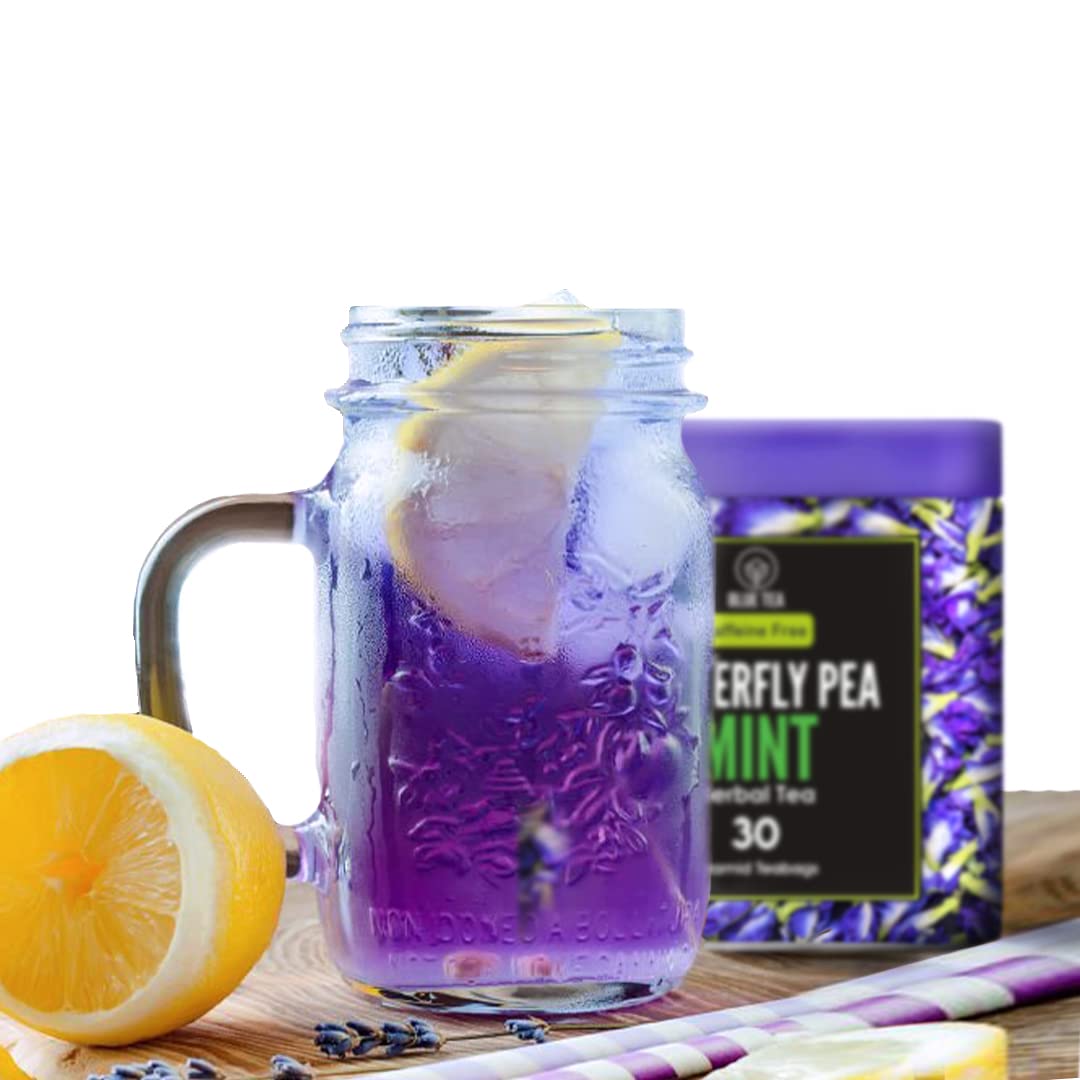 Blue Tea - Butterfly Pea Flower Tea - Mint - 30 Count | Refreshing Blend | Anti-Oxidant - Flower Based - Herbal Tea - Caffeine-Free - 100% Natural - Non-Gmo - Vegan | Eco-Conscious Tin Pack