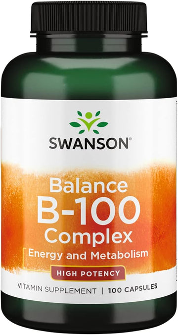 Swanson Vitamin B-100 - Vitamin Supplement Promoting Energy & Metabolism Support - High Potency Formula Supporting Heart Health, Brain Health & Nervous Function - (100 Capsules)