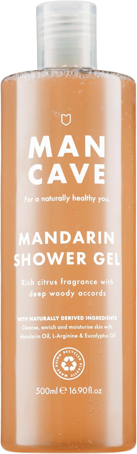 Mancave Mandarin Shower Gel For Men, Woody Citrus Aroma With Eucalyptus And Sweet Orange Oil, Sulphate And Paraben Free, Natural, Vegan, Cruelty Free, 500 Ml