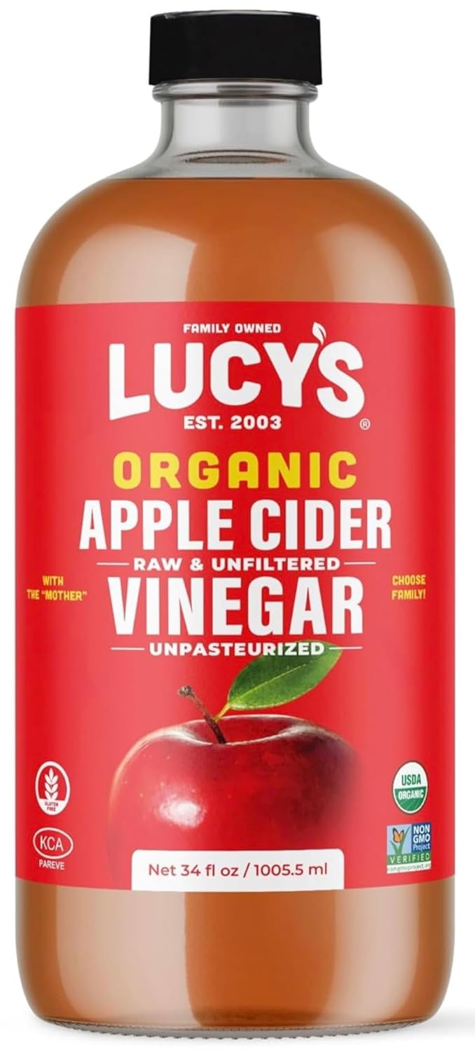 Lucy'S Family Owned - Usda Organic Nongmo Raw Apple Cider Vinegar, Unfiltered, Unpasteurized, With The Mother, 34Oz Glass Bottle
