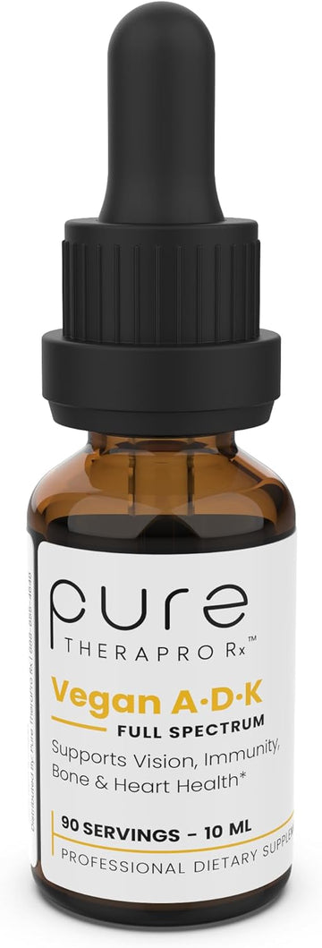 Pure Therapro Rx Vegan A-D-K Drops - 3 Month Supply - Vitamin A (Palmitate & Betacarotene), Liposomal Vitamin D3 (Pureshine), Liposomal Vitamin K2 (Mk-4 & Mk-7) Supports Immunity & Bone Health - 10 Ml