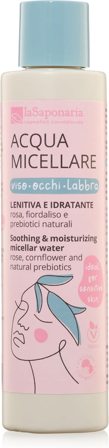 La Saponaria Micellar Water, Cleansing, Make-Up Remover, Hyaluronic Acid, Anti-Redness, Calendula, Prebiotics, Dermatologically Tested, Natural, Vegan, Cruelty-Free, Bio Plastic, Organic, 200Ml
